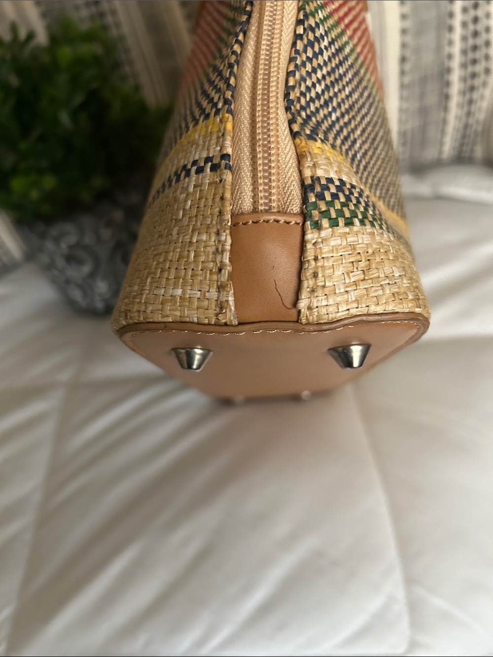 kate spade Multicolor Striped Straw Tote with Tan Handles - Picture 9 of 11